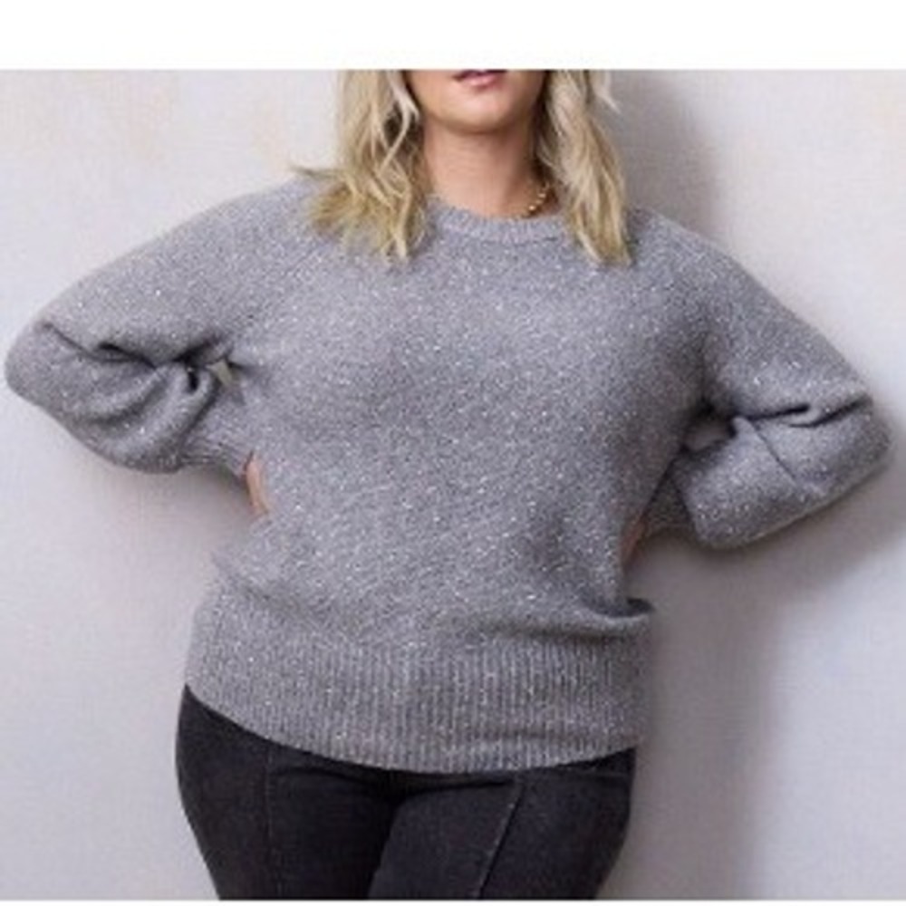 LC Lauren Conrad Women's Knit Crewneck Raglan Gray Sparkle Sweater 2X